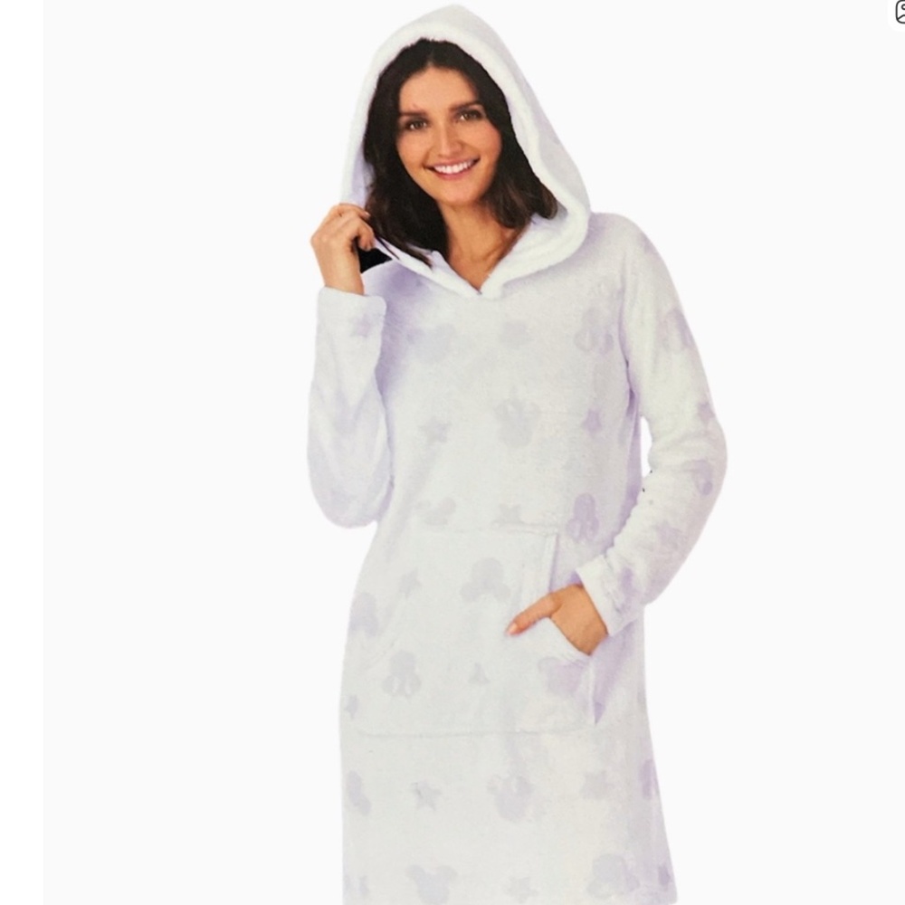 Disney Mickey and Minnie Women’s Soft Fleece Lounger with Cozy Hood NEW - Picture 2 of 7